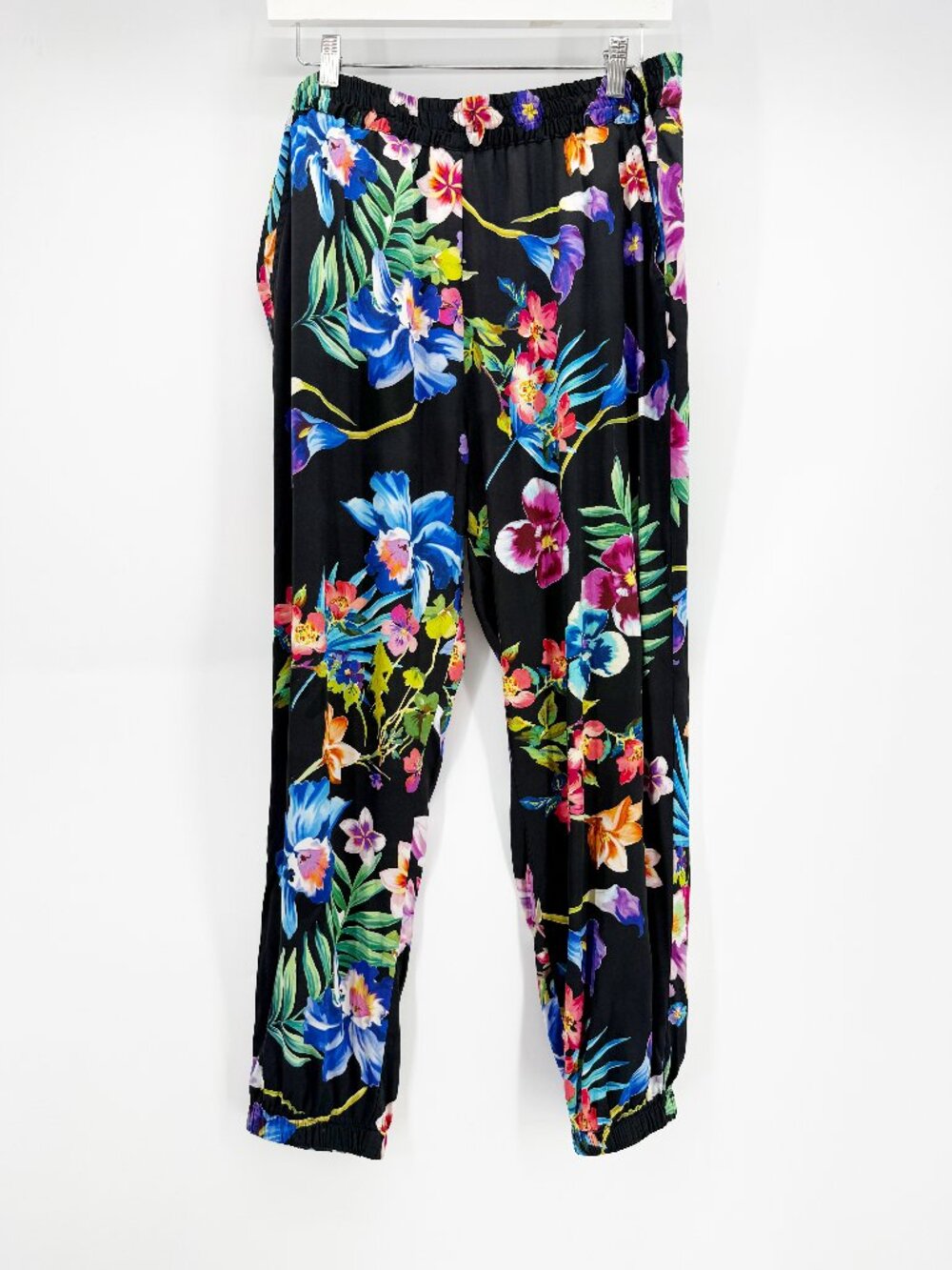 Johnny Was Silk Aruba Genvieve Jogger Pants Black Floral Tropical L - Picture 2 of 11